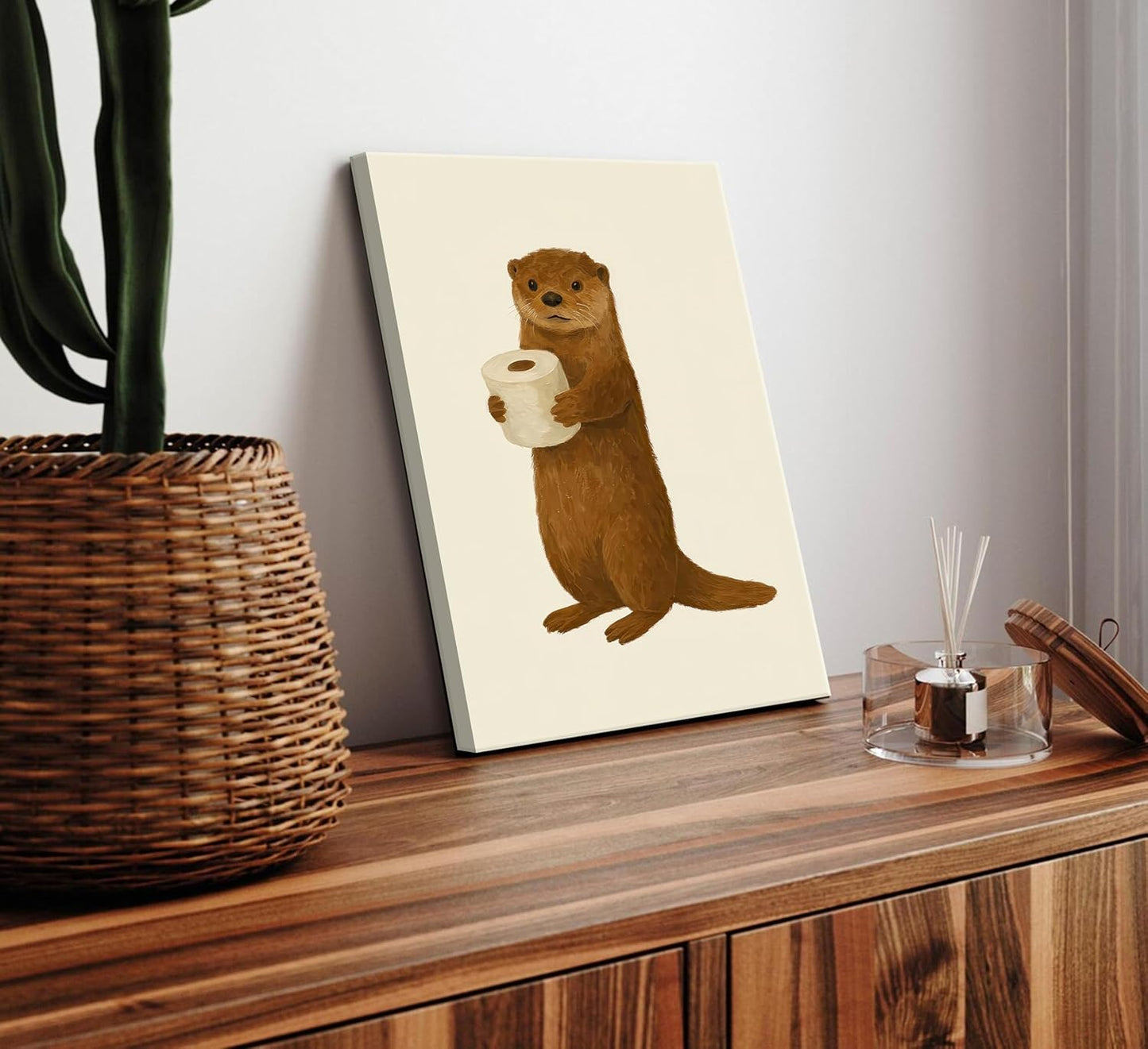 Lulsaxi Funny Otter Toilet Paper Canvas Wall Art - Cute Bathroom Decor Poster Print | Modern Humor