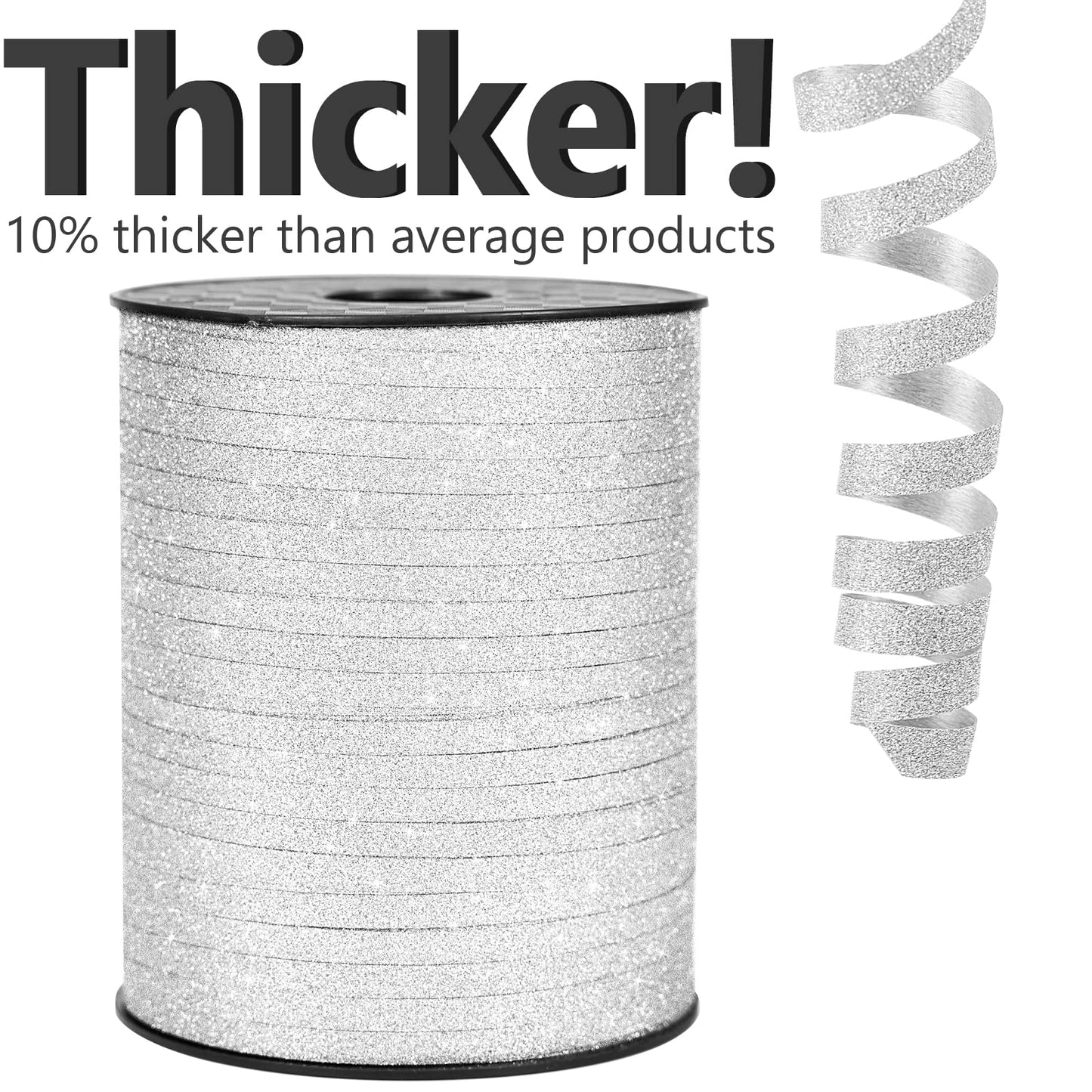PartyWoo Silver Ribbon - 500 Yard Curling Ribbon for Crafts, Balloons, Gift Wrapping, Florist Flowers (1 Roll)