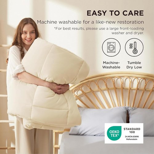 Bedsure Comforter Duvet Insert - All-Season Quilted Queen Size Bedding, GentleSoft Down Alternative, Cream 88 x 88 Inches