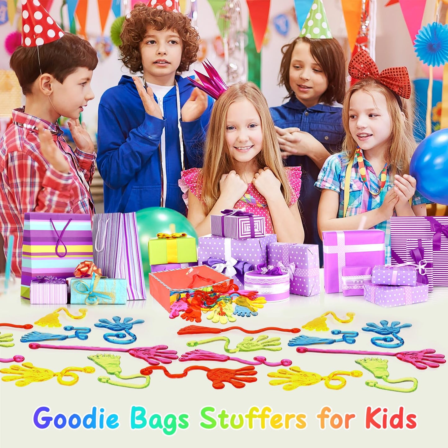 Sticky Hands Bulk 60 PCS Party Favors for Kids 4-8,8-12 Year Stretchy Sticky Hand Feet Goodie Bags Stuffers for Kids Treasure Box Toys for Classroom Small Mini Prizes Birthday Party Supplies Slap Hand
