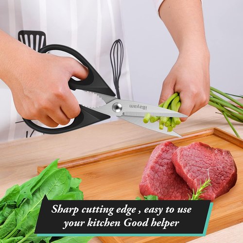 iBayam Heavy Duty Kitchen Shears - Stainless Steel Food & Meat Scissors with Soft Grip Handle