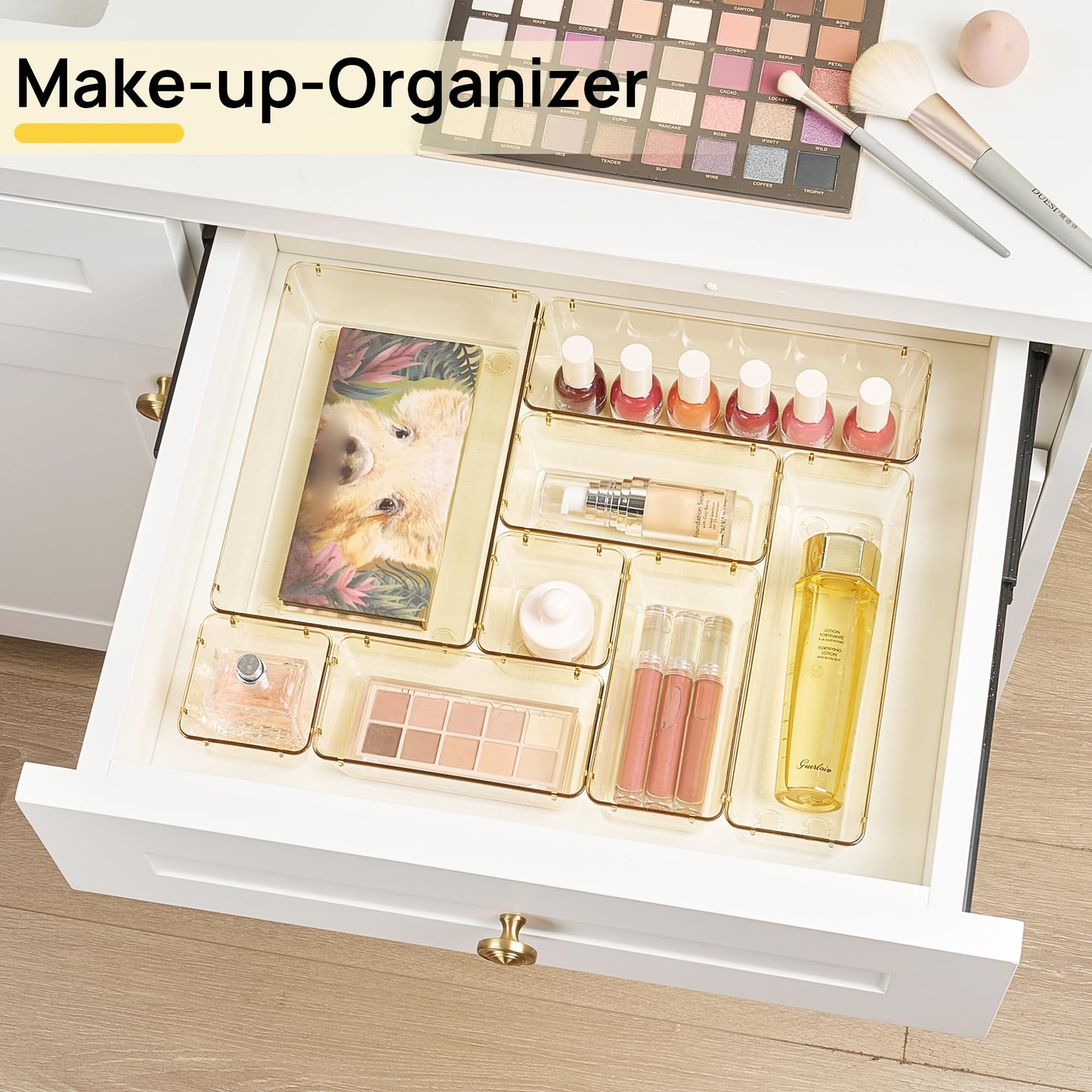 Vtopmart 25 PCS Clear Plastic Drawer Organizers Set, 4-Size Versatile Bathroom and Vanity Drawer Organizer Trays, Storage Bins for Makeup, Bedroom, Kitchen Gadgets Utensils and Office