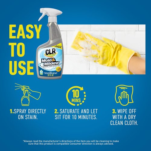 CLR Brands Mold and Mildew Stain Remover - 32 oz. Spray Bottle | Multi-Surface Cleaner for Tile, Wood, and More