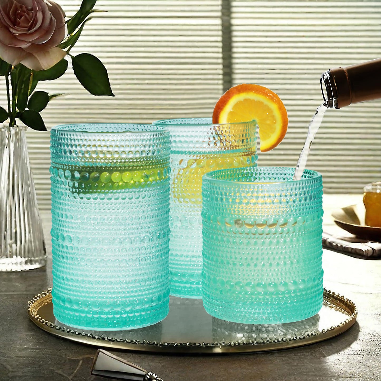 Lumkit Vintage Hobnail Driinking Glasses Set, Glassware Drinking Set of 8, 12 oz Highball Glasses & 10 oz Cocktail Glasses, Tumbler Glasses for Cocktails, Whiskey, Juice, Milk