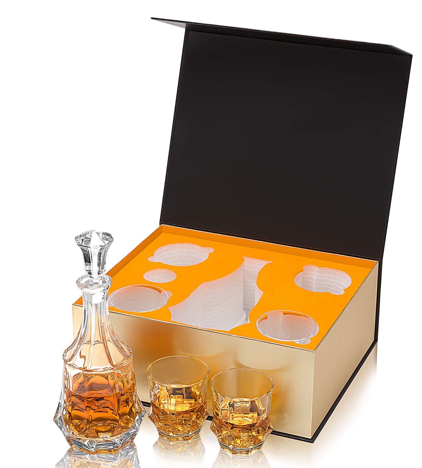 KANARS Whiskey Decanter Sets for Men, 25 Oz Liquor Decanter with 10 Oz Crystal Glasses in Luxury Box for Bourbon Scotch Rum Tequila Vodka, Whisky Gifts for Birthday New Year Father's Day
