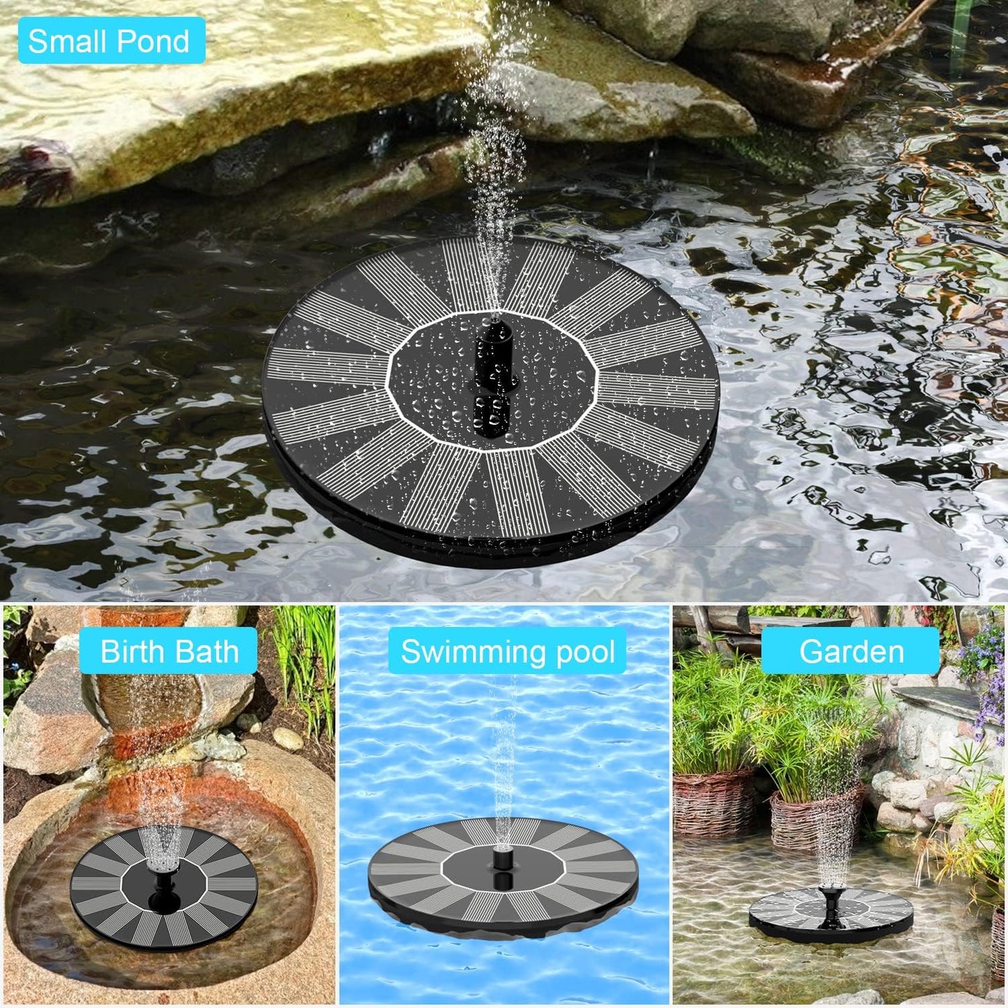 Skiennix Solar Fountain Pump - 1.4W Water Fountain with 6 Nozzles for Bird Bath, Garden, Pond, Pool