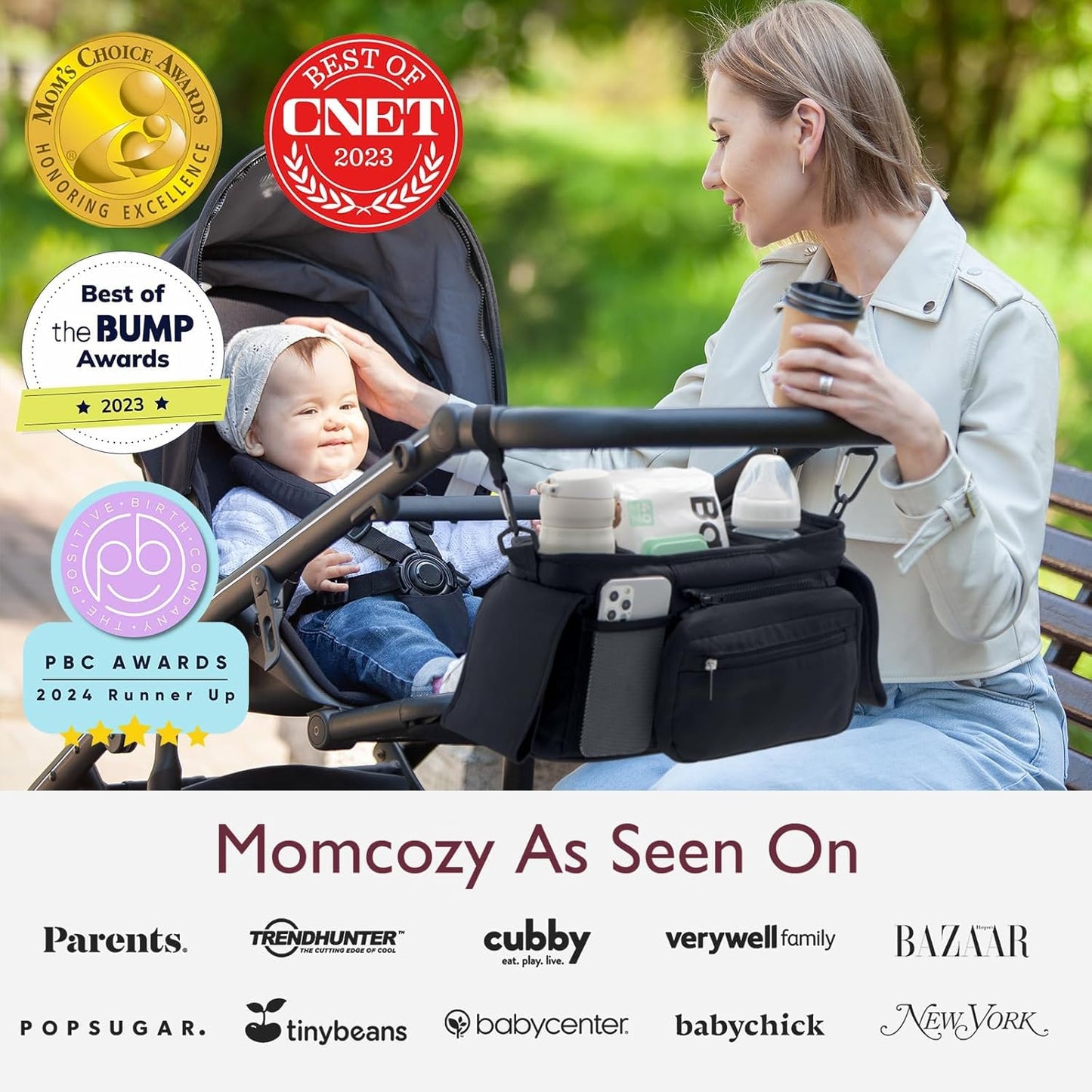 Momcozy Universal Stroller Organizer - Insulated Cup Holder & Detachable Phone Bag | Fits Most Strollers