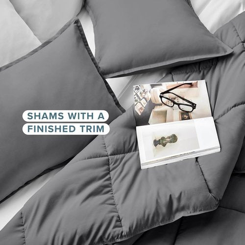 Bare Home Queen Comforter Set - Ultra-Soft Goose Down Alternative - Premium 1800 Series - All Season Warmth | Grey