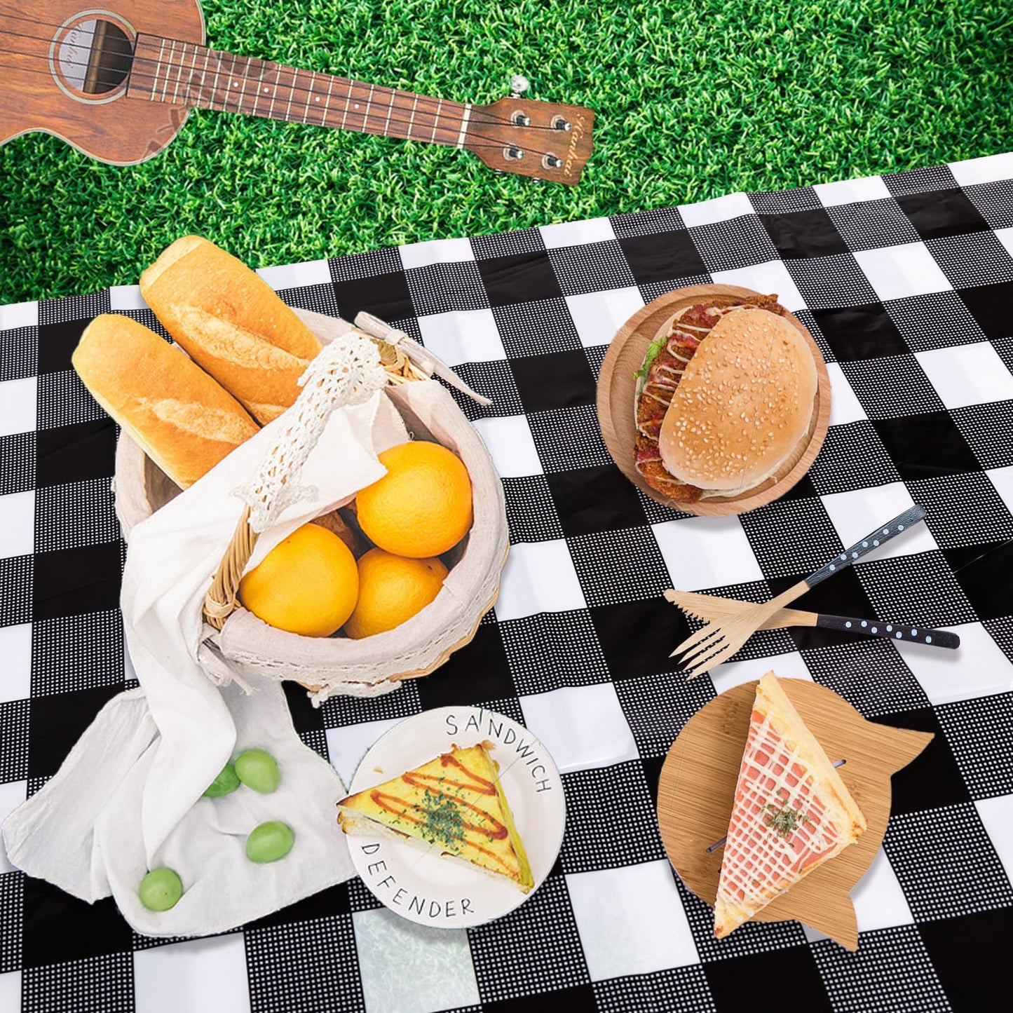 Kesfey 8 Packs Black Gingham Tablecloths 54 x 108 inch Black and White Checkered Tablecloth Black Checkered Picnic Tablecloth Disposable Plastic Plaid Table Cloth for Outdoor Buffet Halloween Party