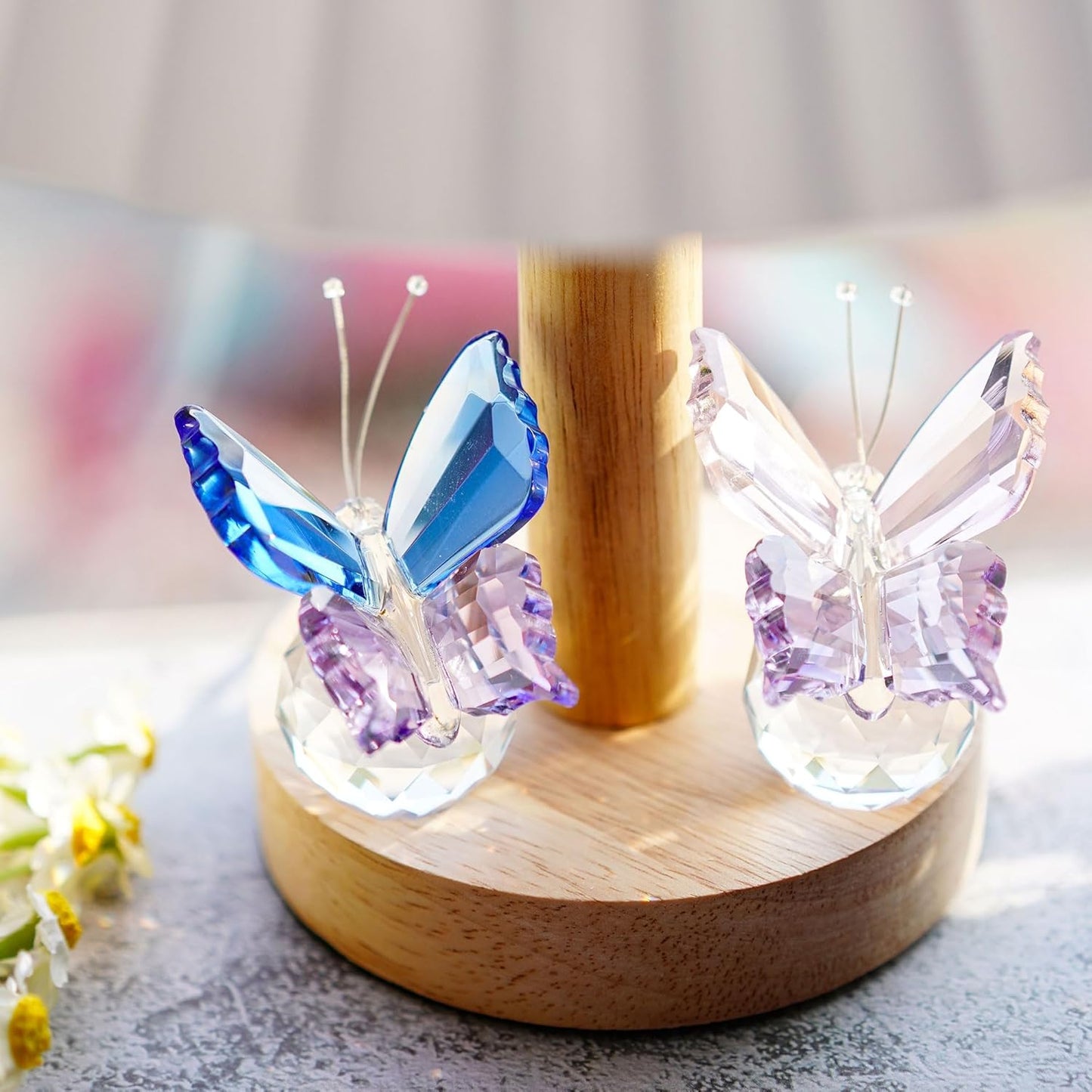 Skiennix Crystal Butterfly Figurines - Elegant Collectible Ornaments with Clear Ball Base | 2-Piece Set for Home Decor and Gifts