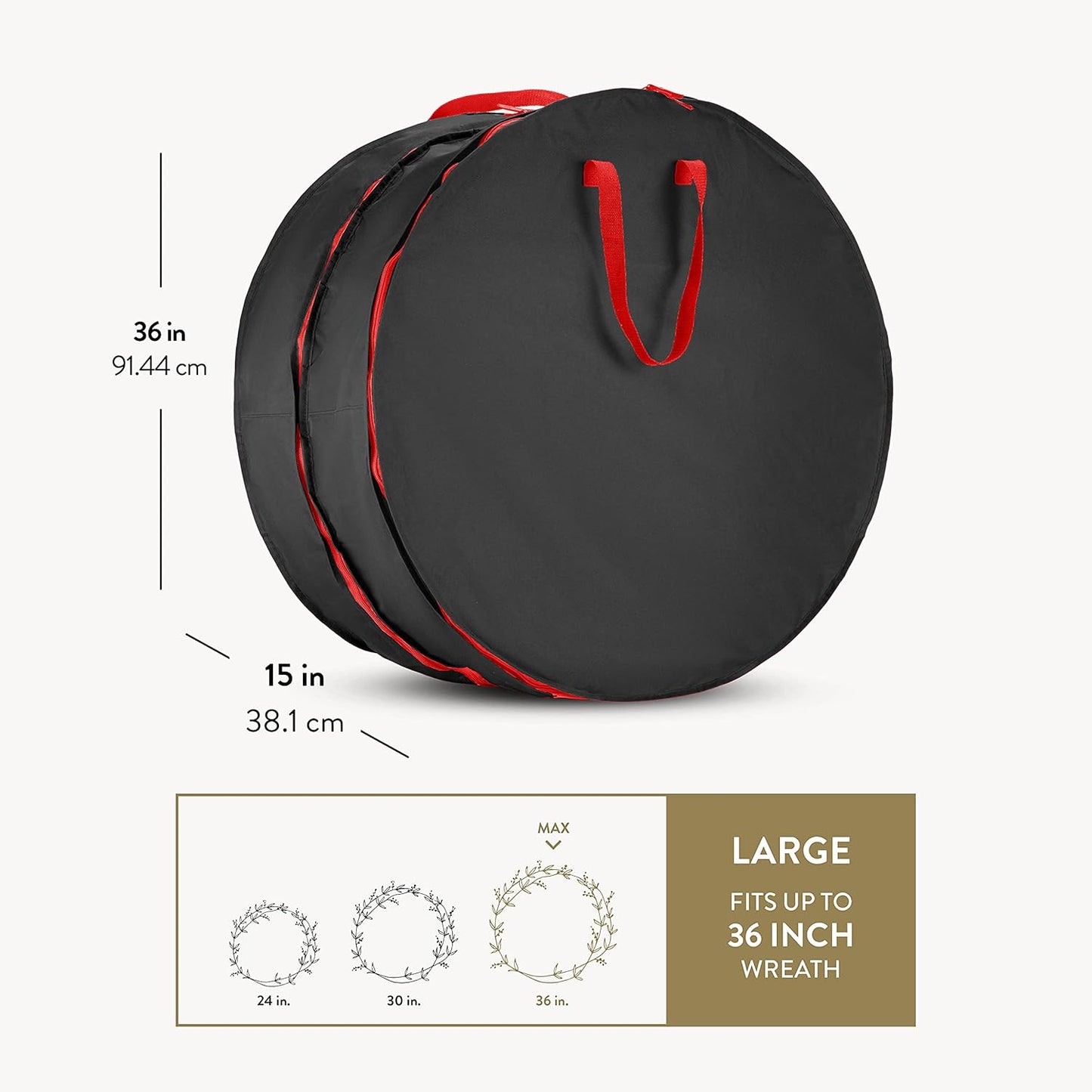 ZOBER Wreath Storage Bag - 36 Inch Capacity for 2 Wreaths | Durable 600D Oxford Fabric - Black