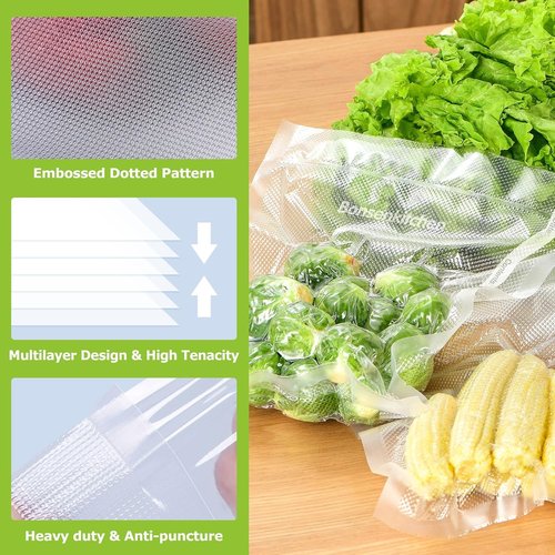 Bonsenkitchen Vacuum Sealer Rolls - 6 Pack of 11" x 20" & 8" x 20" BPA-Free Bags for Food Storage & Sous Vide
