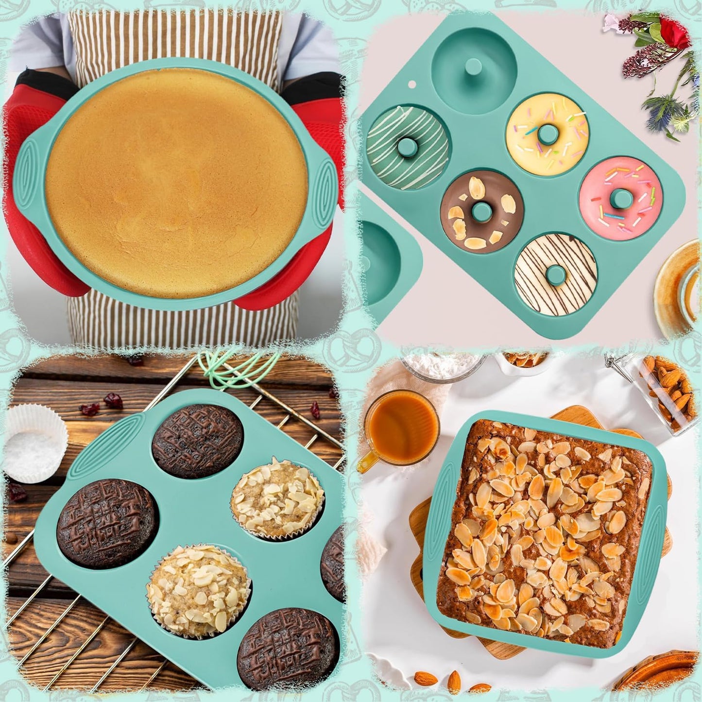 Skiennix Silicone Bakeware Set - 39 Nonstick Baking Pans with Cake, Muffin, and Donut Molds