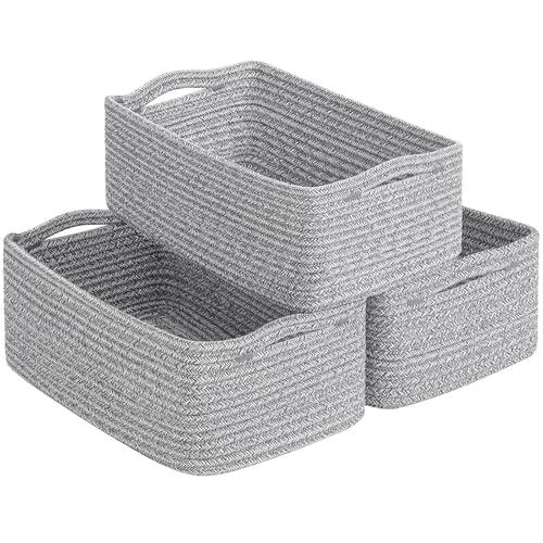 Goodpick Storage Baskets - Small Woven Rope Organizers for Nursery | 3-Pack in White & Gray, 11 x 7 x 4.5 in