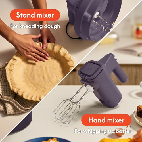 Bella 3.5 Qt Electric Hand & Stand Mixer - 2-in-1 with Bowl, Dough Hook & Whisk | Plum Color, 200 Watt