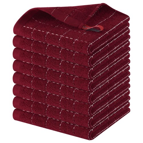 Homaxy 100% Cotton Terry Kitchen Dish Cloths, Ultra Soft and Absorbent Dish Towels for Kitchen, Suitable for Drying and Washing Dishes, 8 Pack, 12 x 12 Inches, Burgundy Red