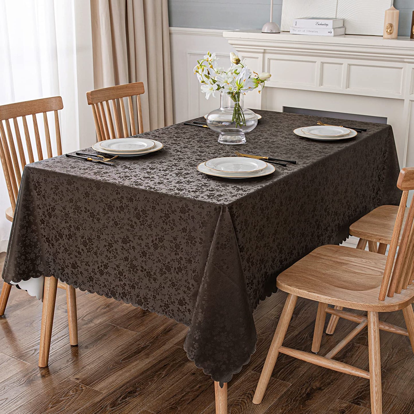 Smiry Rectangle Table Cloth, Waterproof Heavy Duty Vinyl Tablecloths, Wipeable Washable Table Cover for Kitchen and Dining Room (Coffee, 70" X 120")