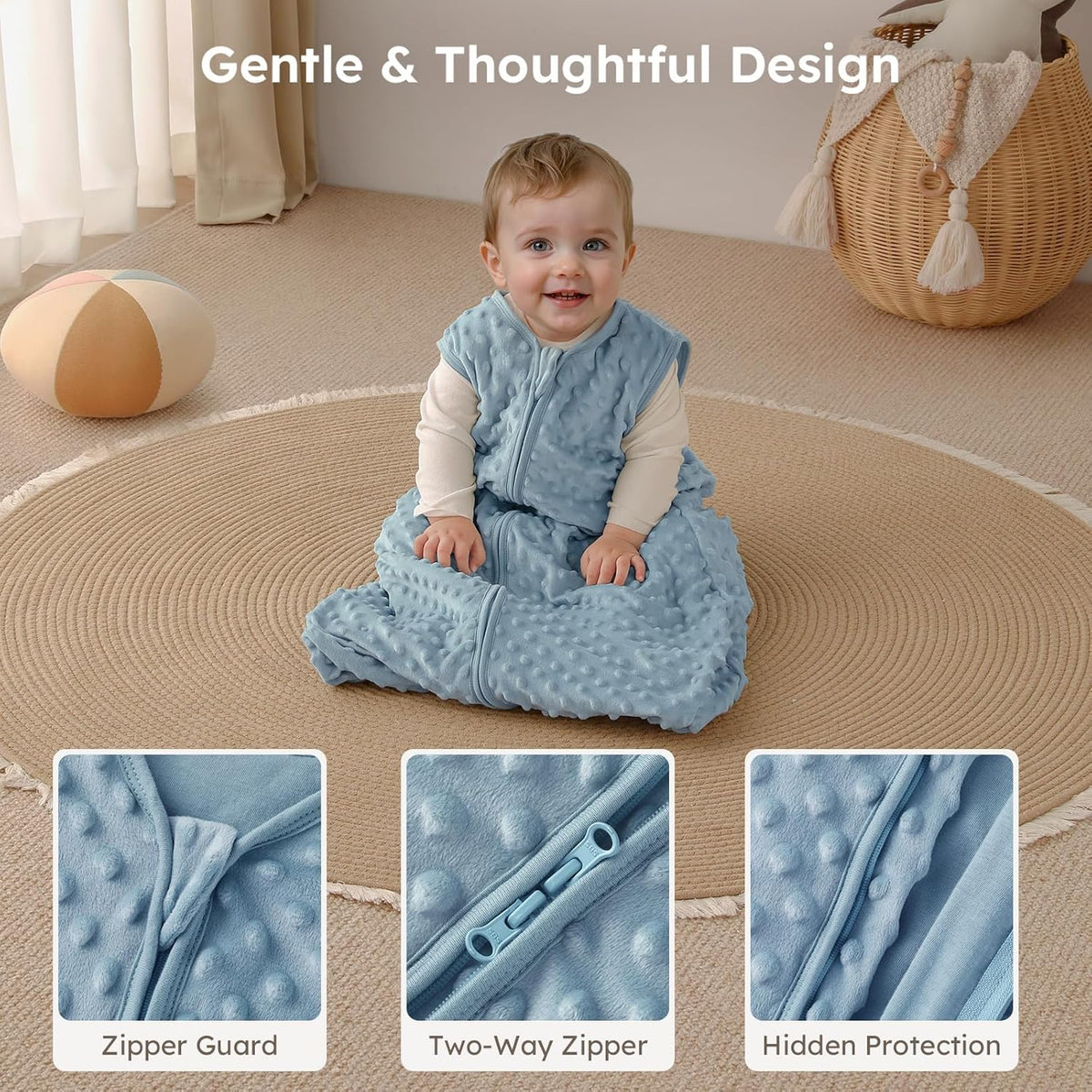 Yoofoss Baby Sleep Sack | Fleece Wearable Blanket for 0-6 Months | Plush Dots & 2-Way Zipper