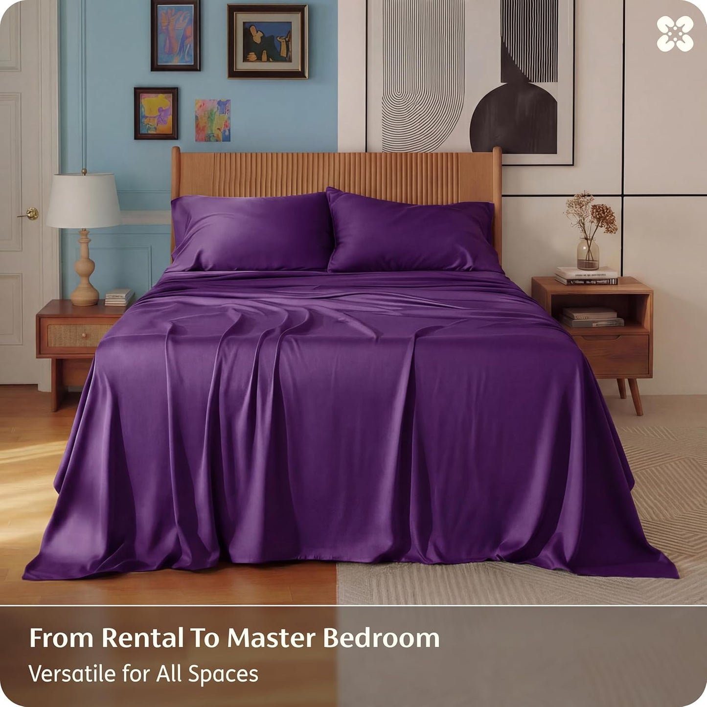 Bedsure King Size Sheets Set - Cooling Rayon Bamboo Sheets for Hot Sleepers | Soft & Breathable Plum