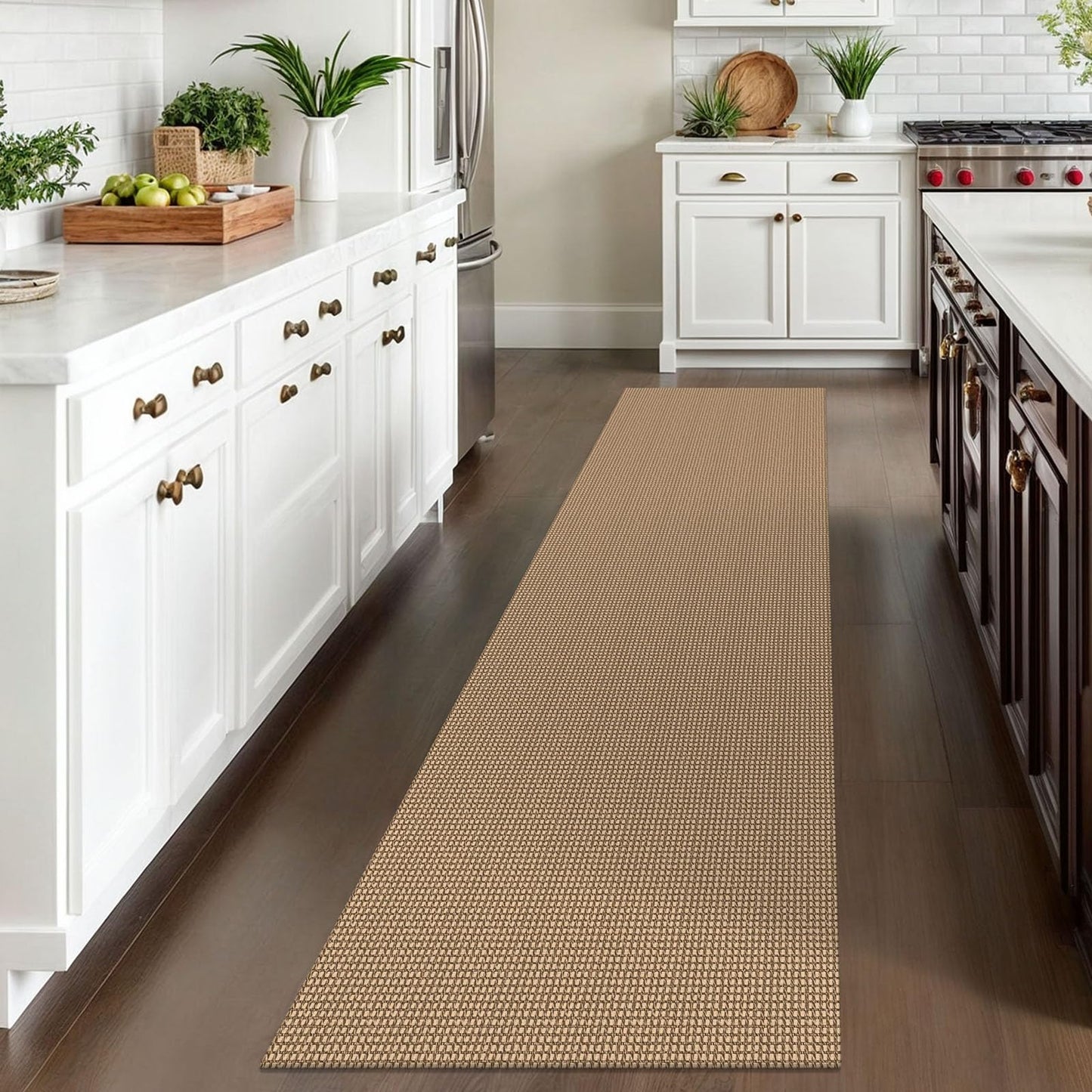 IOHOUZE Washable Runner Rug 2x10 Non Slip Rubber Backed Long Hallway Runner Entryway Runner Indoor, Kitchen Rugs Woven Cotton Floor Carpet for Hall Entrance, Orange/Tan/Brown