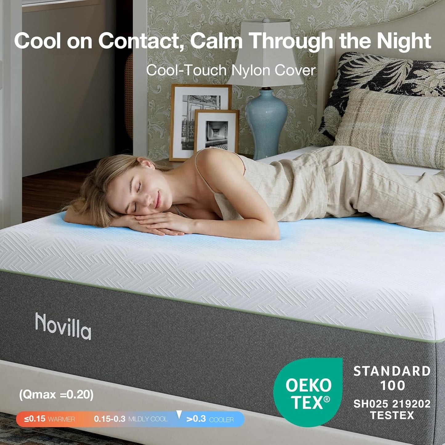 Novilla Bliss Green Tea Full Mattress - 12 Inch Gel Memory Foam for Hot Sleepers | Cool Comfort & Pain Relief