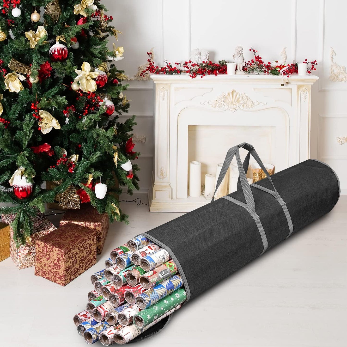 ProPik Wrapping Paper Storage Bag - Heavy Duty Gift Wrap Organizer | Holds 48 Rolls, 40" Long | Black