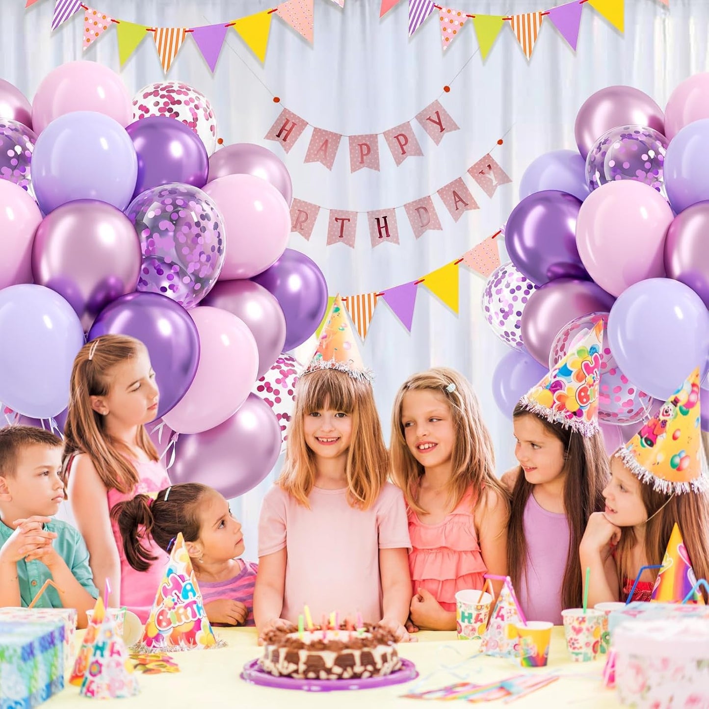 Skiennix 61-Piece Pink & Purple Balloon Set - 12-Inch Confetti Latex Balloons for Bridal & Birthday Parties