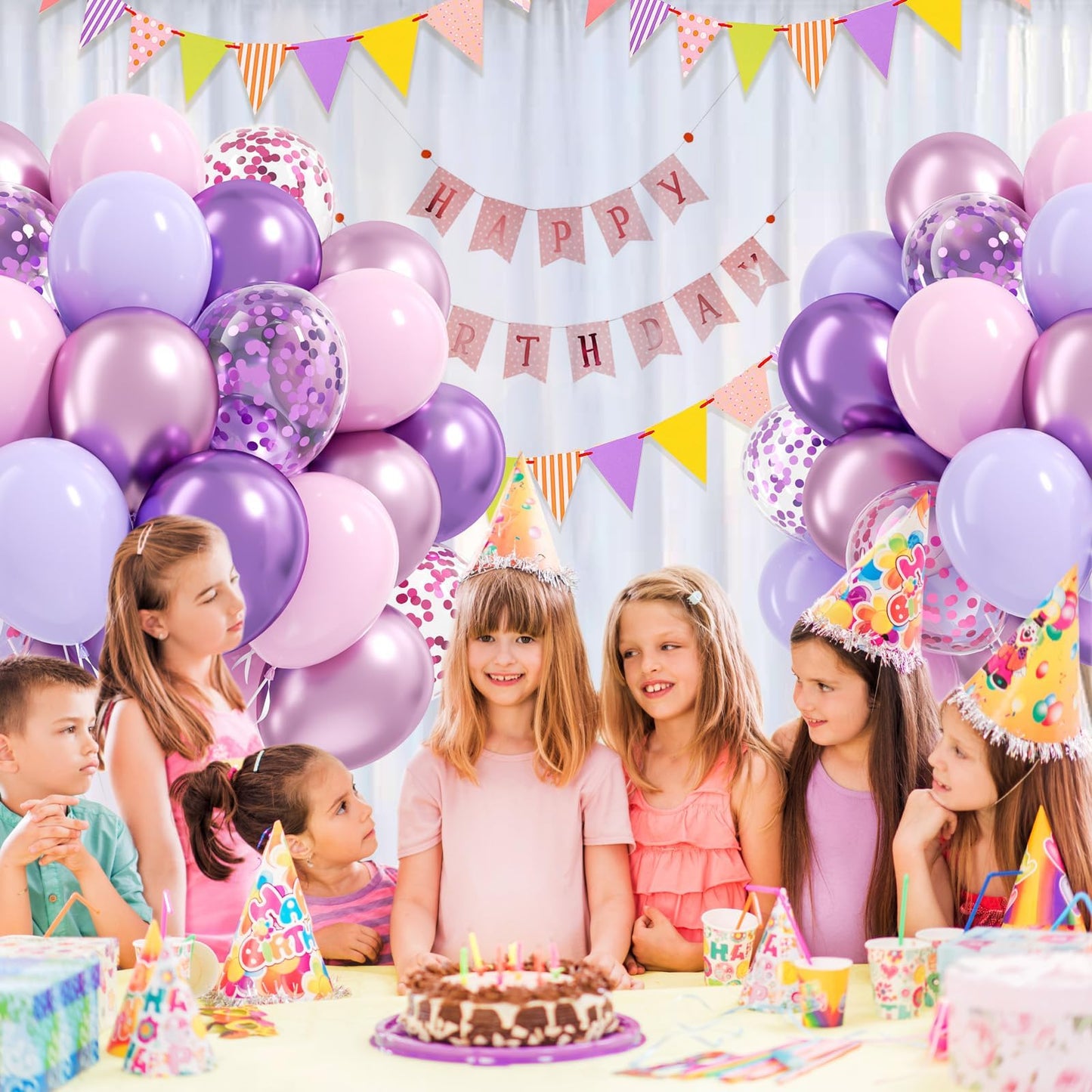 61pcs Pink and Purple Balloons, 12 Inch Purple Pink Confetti Latex Balloons, Metallic Balloon for Bridal Baby Shower Wedding Women Birthday Party Decorations