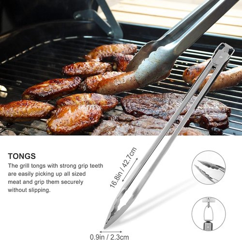 Grilljoy 8PCS BBQ Grill Tools Set - Extra Thick Stainless Steel Spatula, Fork, Tongs & Brush - Ideal Portable Accessories for Men
