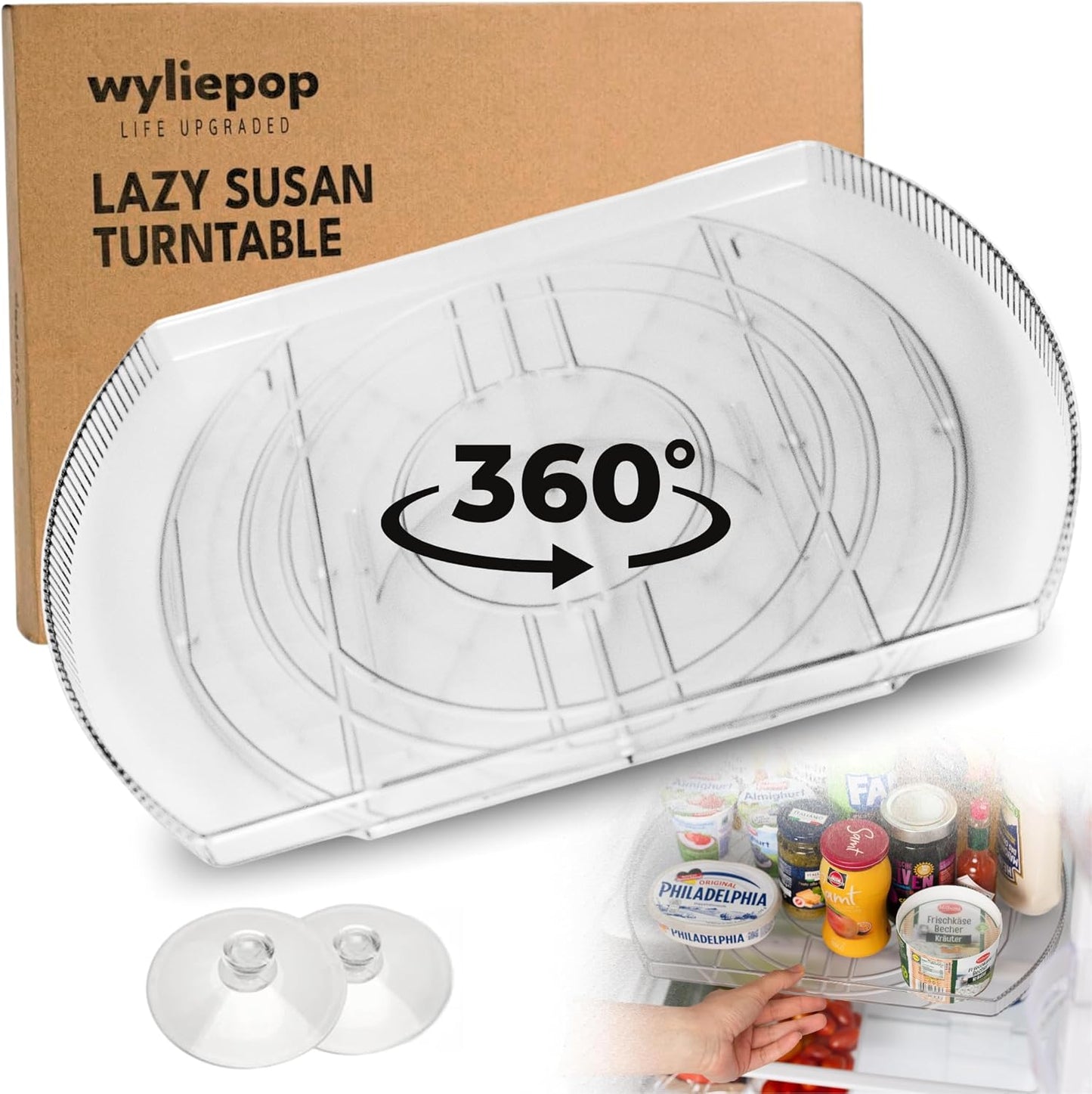 Lazy Susan | 360° Turntable Refrigerator Organizer - Rectangle Storage Tray for Fridge & Pantry (16.5"x11.5"x1.5")