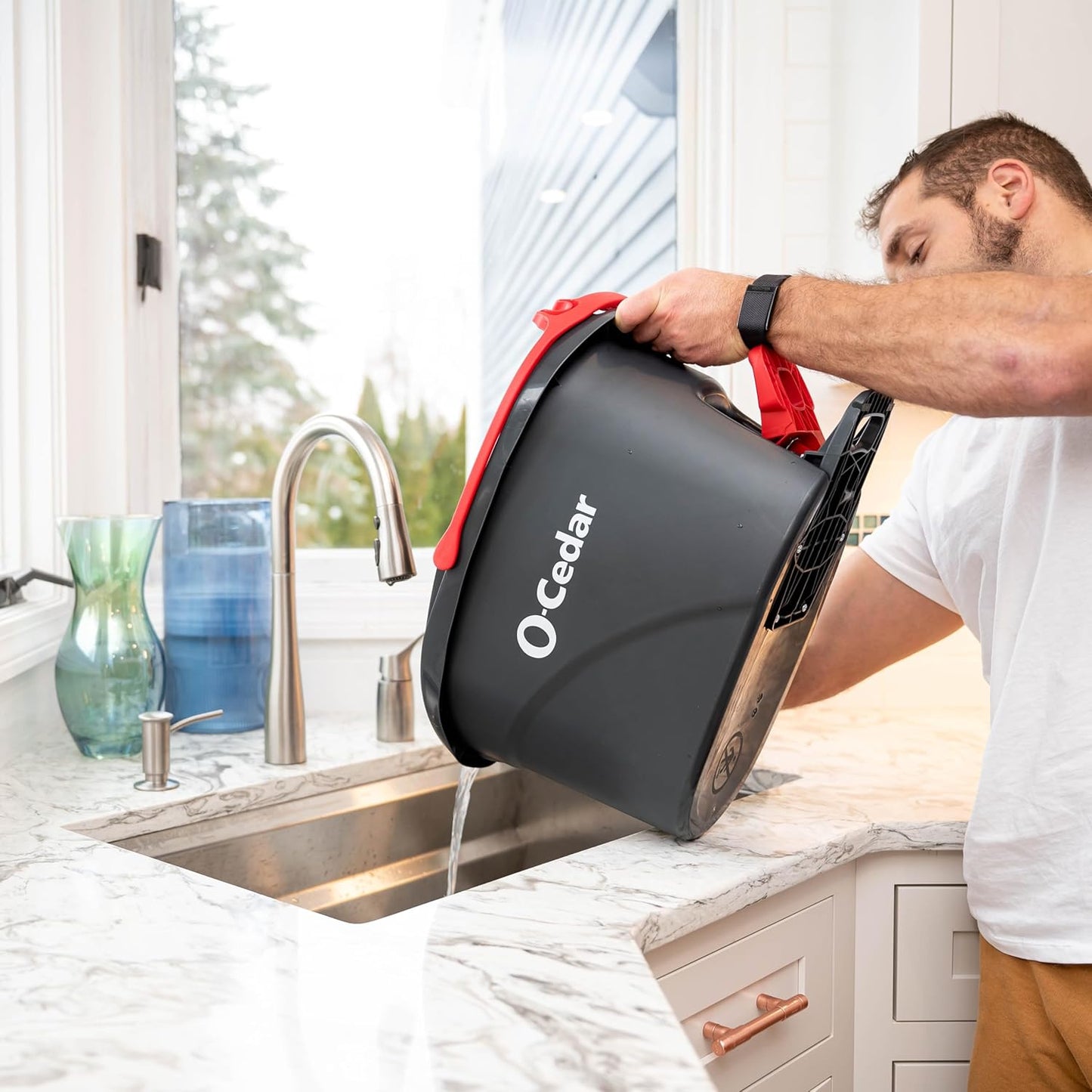 O-Cedar EasyWring Microfiber Spin Mop - Efficient Floor Cleaning System | Red & Gray Standard Size