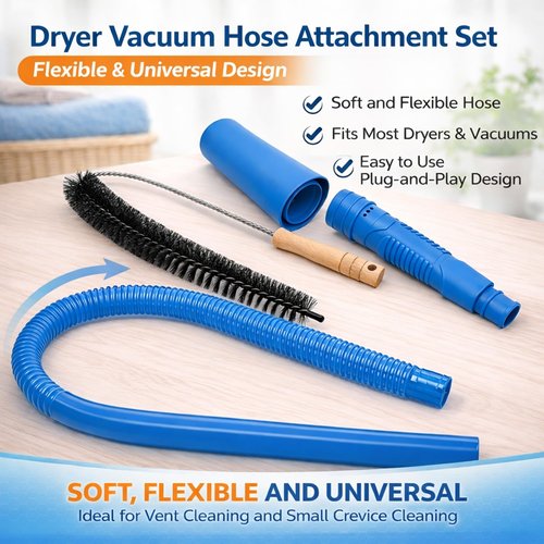 Dryer Lint Vac Attachment, Dryer Vacuum Hose Attachment, Extendable Dryer Vent Cleaner Kit Vacuum Attachment, 3-Piece Set, Compatible with All Vacuum Cleaners