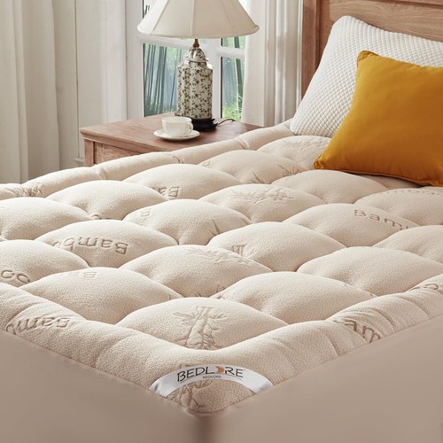 BEDLORE Full Size Mattress Topper - Thick Bamboo Viscose Pillow Top for 6"-15" Mattresses | Breathable Comfort & Back Pain Relief (Beige)