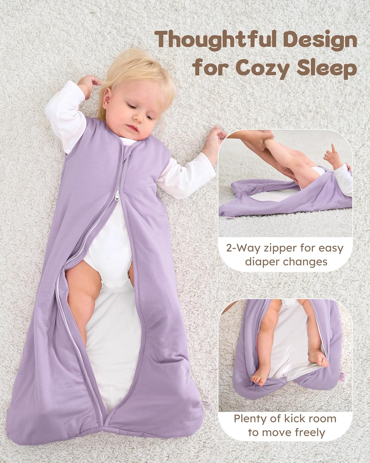 Rayon by Bamboo Baby Sleep Sack - Soft 1.0 Tog Wearable Blanket for Infants 6-12 Months | 2-Pack Purple Butterfly