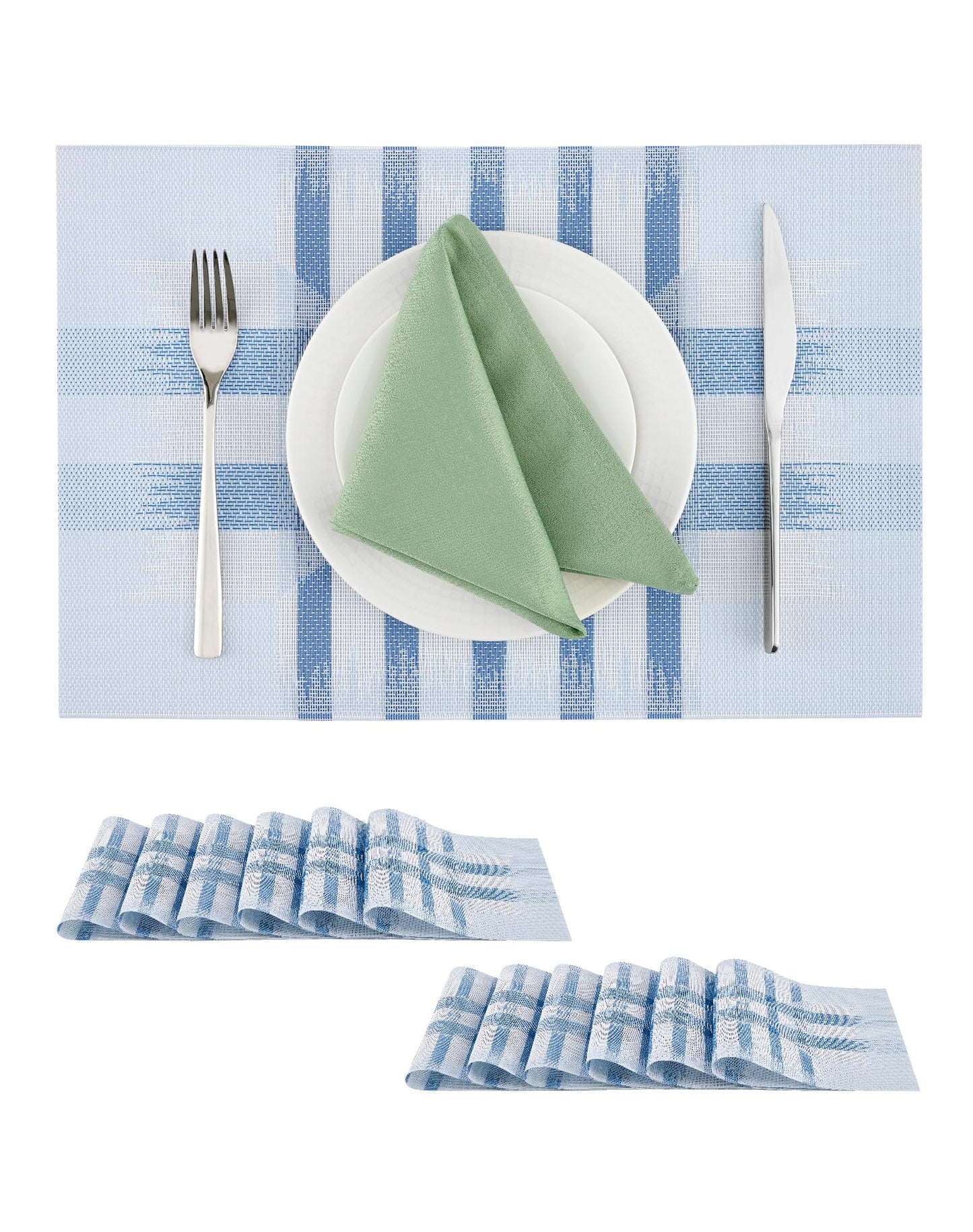 Leetaltree Geometric Print Blue Placemats Set of 12 - Heat Resistant Non-Slip Place mats for Dining Table, Washable Durable PVC Vinyl Woven Table Mats (Geometric Blue, 12)