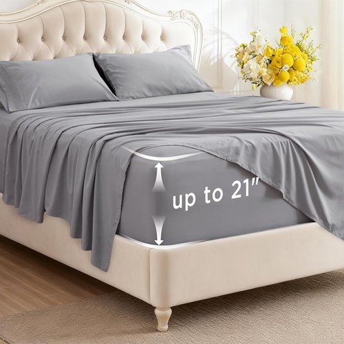 Bedsure Deep Pocket Twin Sheet Set - Soft & Cooling 3-Piece GentleSoft Bedding - Fits Mattresses Up to 21" - Light Grey