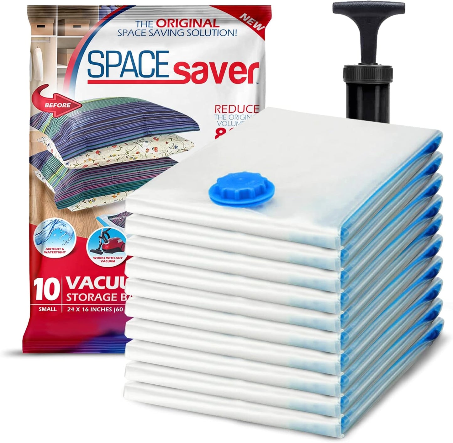 Skiennix Vacuum Storage Bags - 10 Pack Compression Bags with Hand Pump for Bedding & Travel