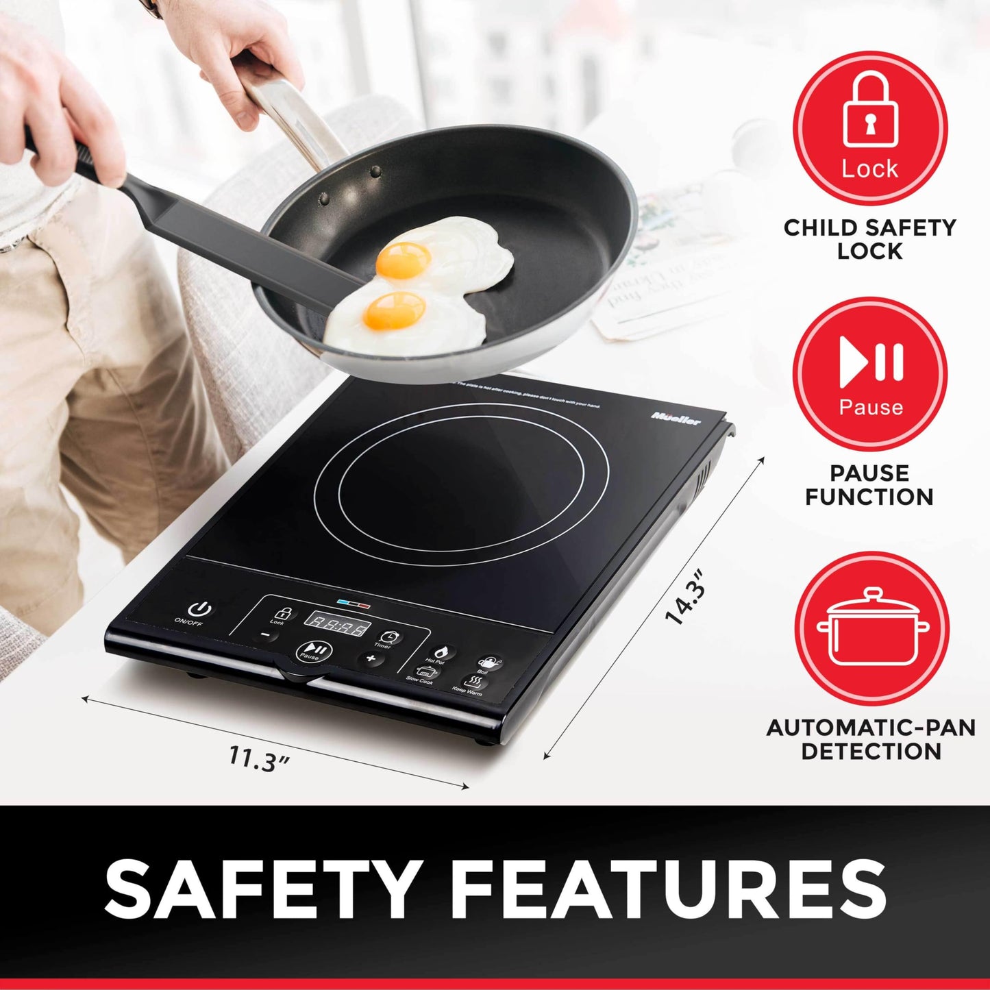Mueller RapidTherm Portable Induction Cooktop,1800W Single Burner Hot Plate with 8 Power Levels, 8 Temperature Settings, 4 Presets, 4-Hour Timer, Auto Shut-Off & Child Lock for RV, Dorm, Small Kitchen