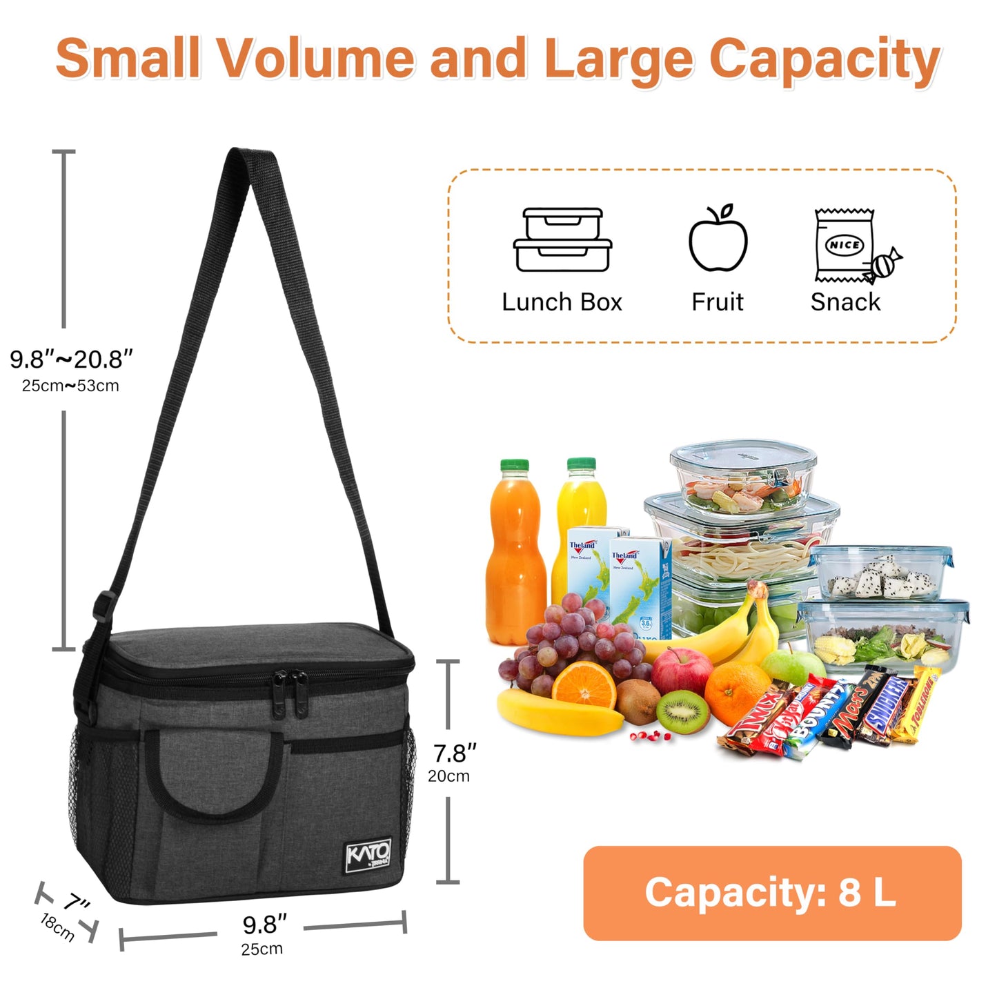 Tirrinia Insulated Lunch Bag for Women Men, Leakproof Lunch Box Containers for Adult, Work, School, Soft Lunchbox for Kids,Boys, Adult Cooler Bag for Picnic Hiking Beach,Charcoal