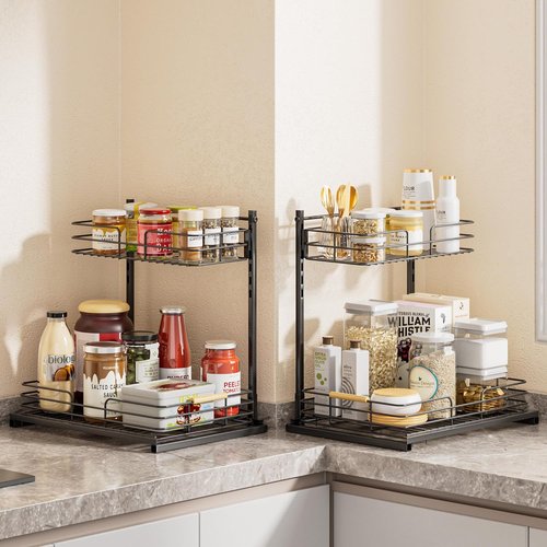 Delamu Under Sink Organizer - Height Adjustable Slide-Out Storage Shelf for Kitchen & Bathroom Cabinets