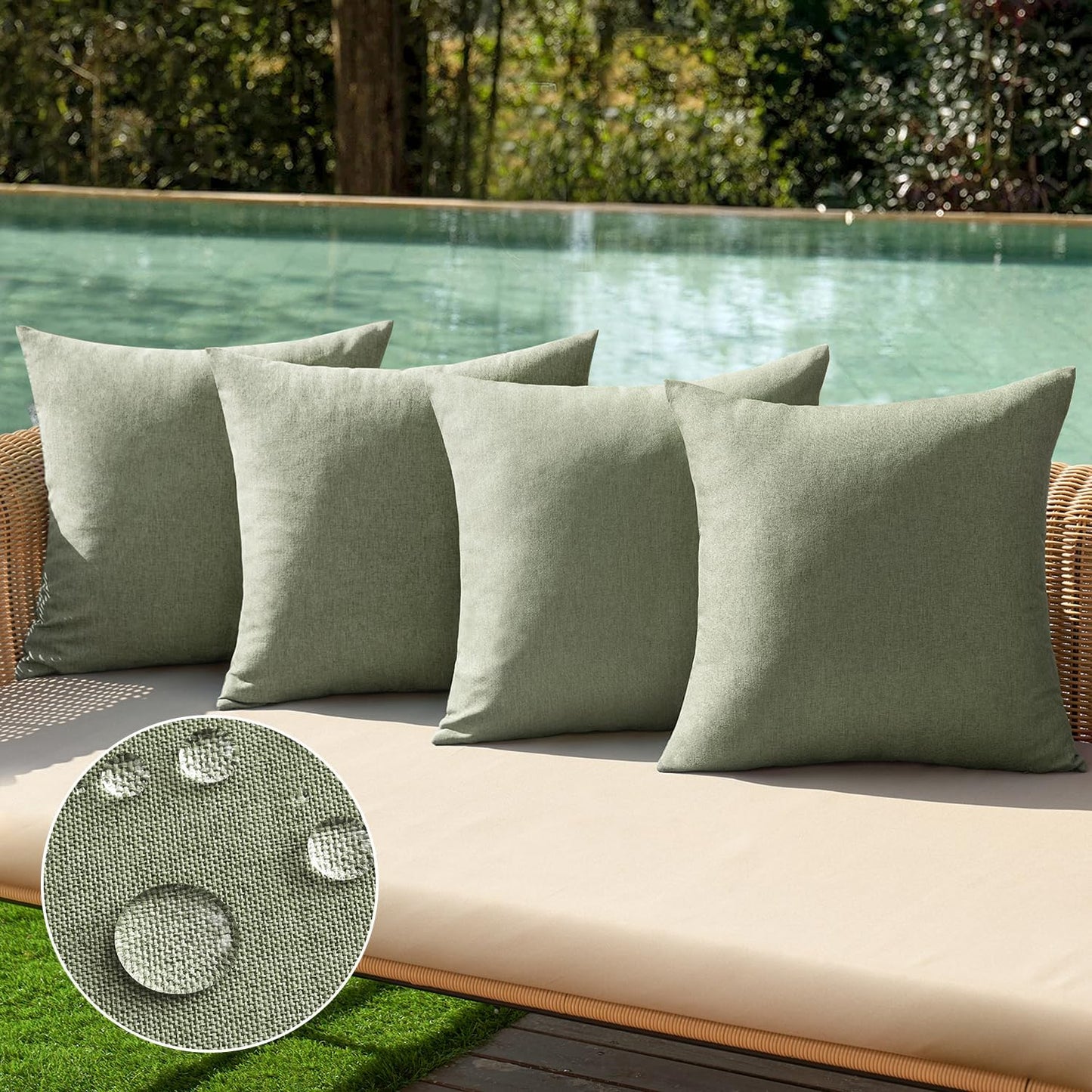 MIULEE Decorative Outdoor Throw Pillow Covers - Waterproof Linen Cushion Cases | Pack of 4, 18x18 Inch, Gray Green