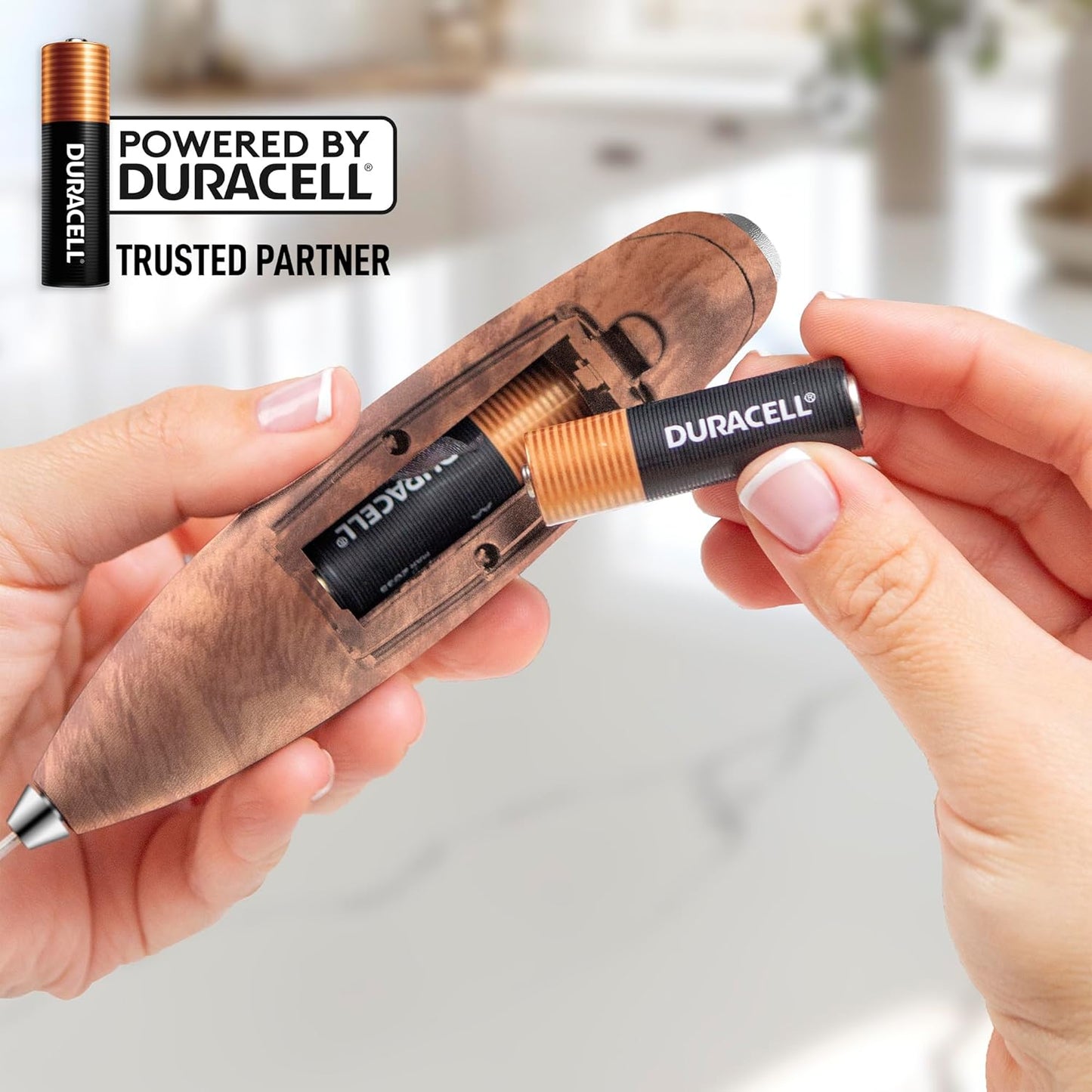 Zulay Kitchen Milk Frother Wand - Ultra-Fast Handheld Drink Mixer with 4 AA Batteries - Walnut Finish