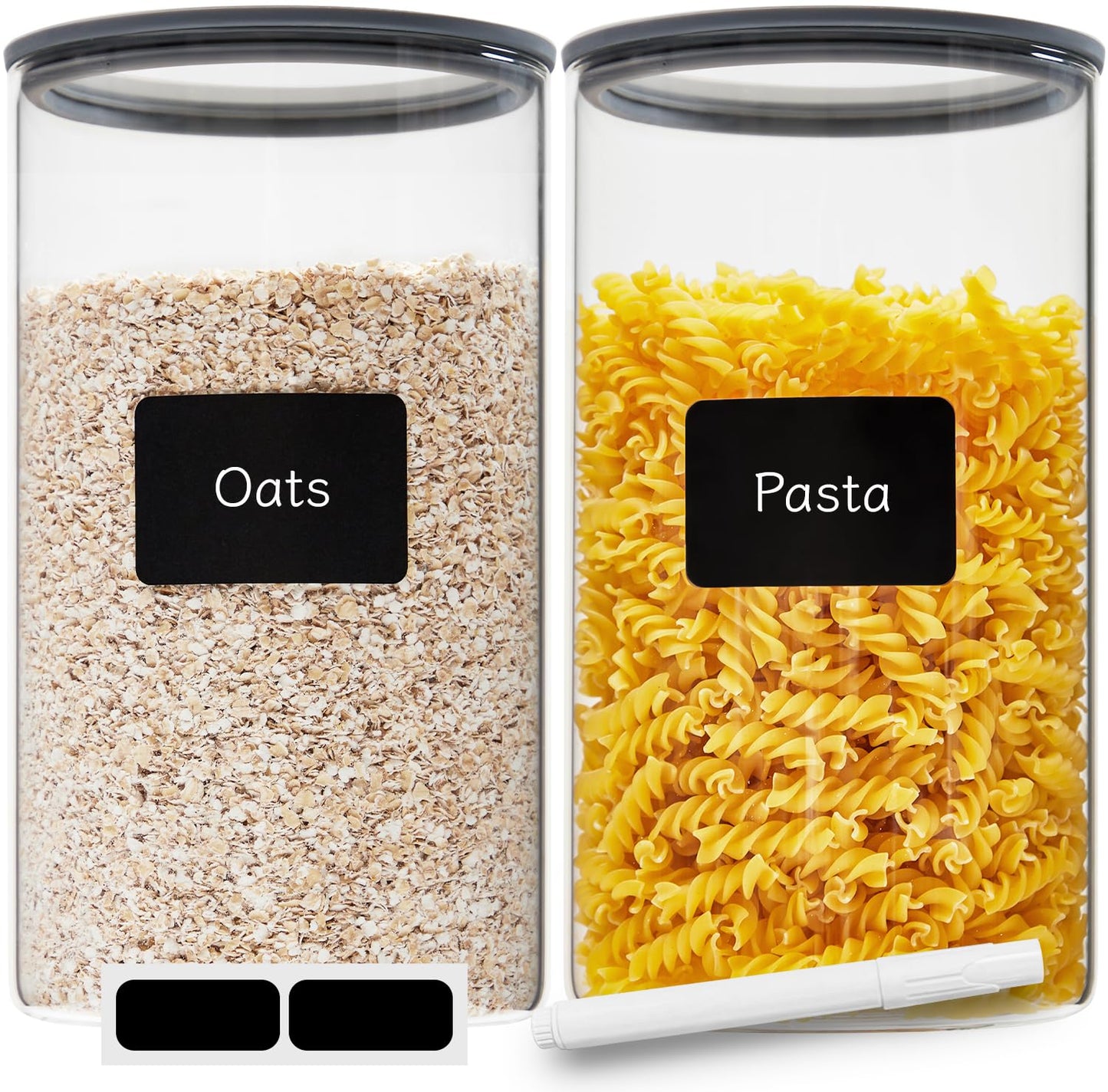 Spreccio 2 PCS Flour Sugar Storage Containers, 1-Gallon(4.2Qt) Cereal Containers Storage with Airtight Lids, Glass Food Jars for Oats, Cereal and More