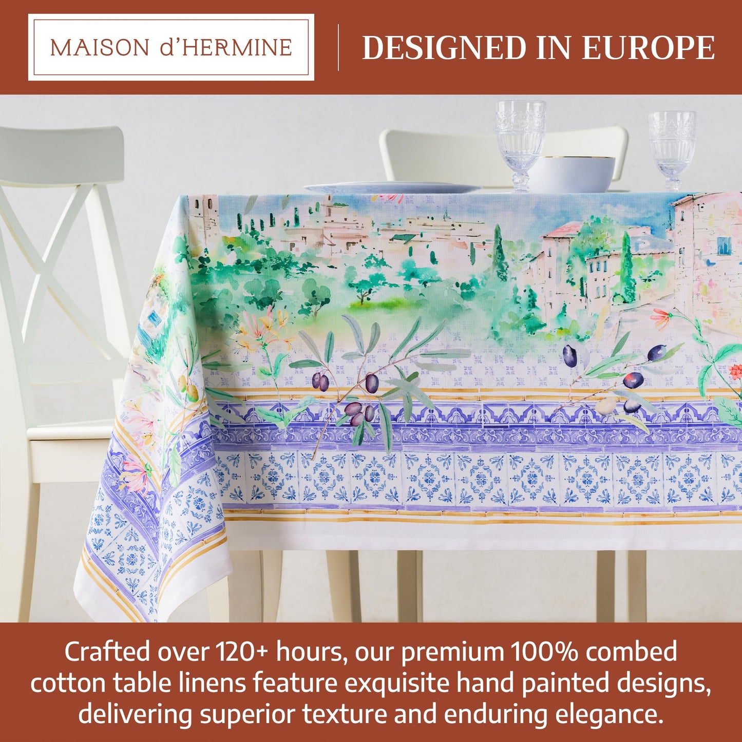 Maison d' Hermine Premium Table Cloth Rectangle Table 100% Combed Cotton 108 x 70 Inches Tablecloth Reusable Decorative for Dining Room, Farmhouse, Home, Party, Festive & Wedding - Luberon