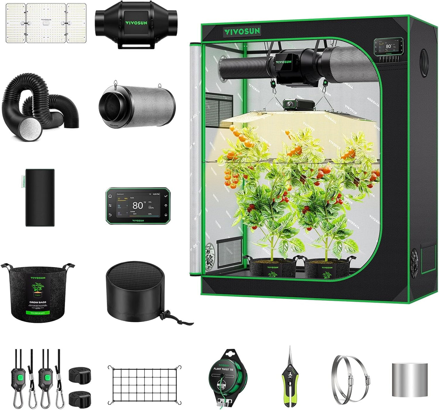 VIVOSUN Smart Grow Tent Kit - WiFi-Integrated 2-Plant System with Full Spectrum LED Light | 4x2ft Size