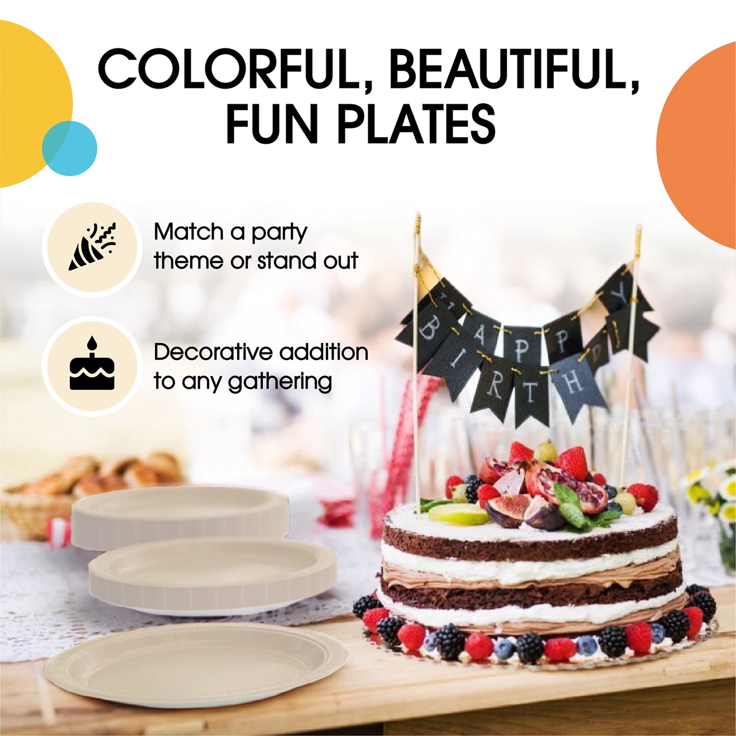 Exquisite Party Solids Ivory Paper Plates Disposable Heavy Duty 9 Inch Ivory Disposable Plates For Party 100 Pcs Heavy Duty 350 GSM, Birthday Supplies