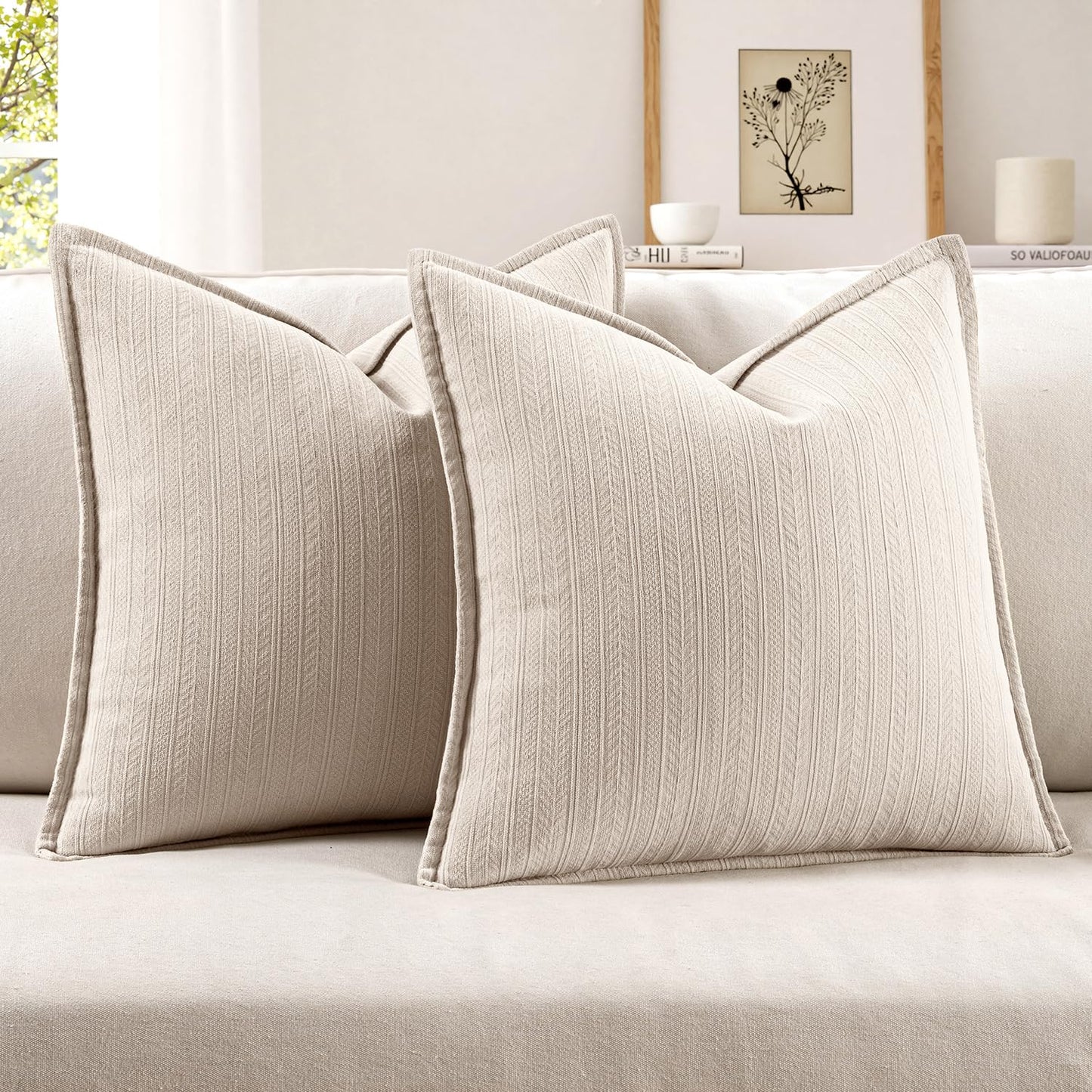 MIULEE 20x20 Inch Beige Decorative Couch Pillow Covers Set of 2 Chenille Throw Pillow Covers Farmhouse Cushion Cases with Elegant Design for Home Decor Sofa Bedroom Living Room