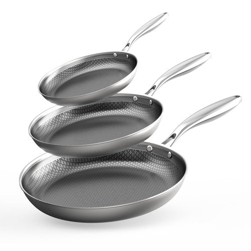 COOKER KING Stainless Steel Pans Set of 3 (8+10+12 Inch), Nonstick Frying Pans, Induction Pan Set, Chef's Pan, Skillets Dishwasher & Oven Safe, Stay-Cool Handles, Compatible with All Cooktops