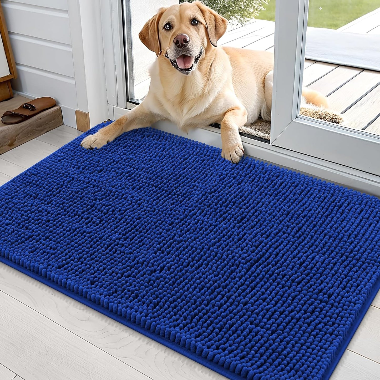 OLANLY Dog Door Mat - Absorbent Non-Slip Chenille Mat for Muddy Paws | 35x24 Royal Blue Indoor Carpet