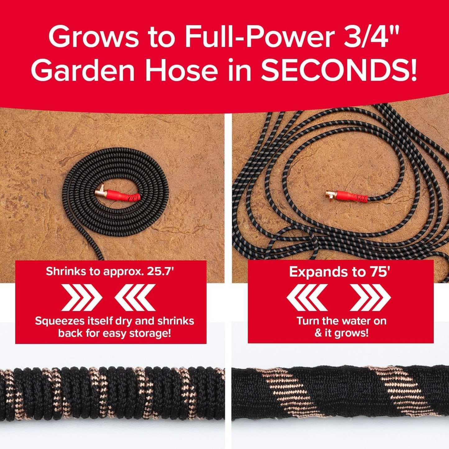 Pocket Hose | 75 FT Copper Head Expandable Garden Hose - Tangle-Free, 360° Swivel, Anti-Burst Design